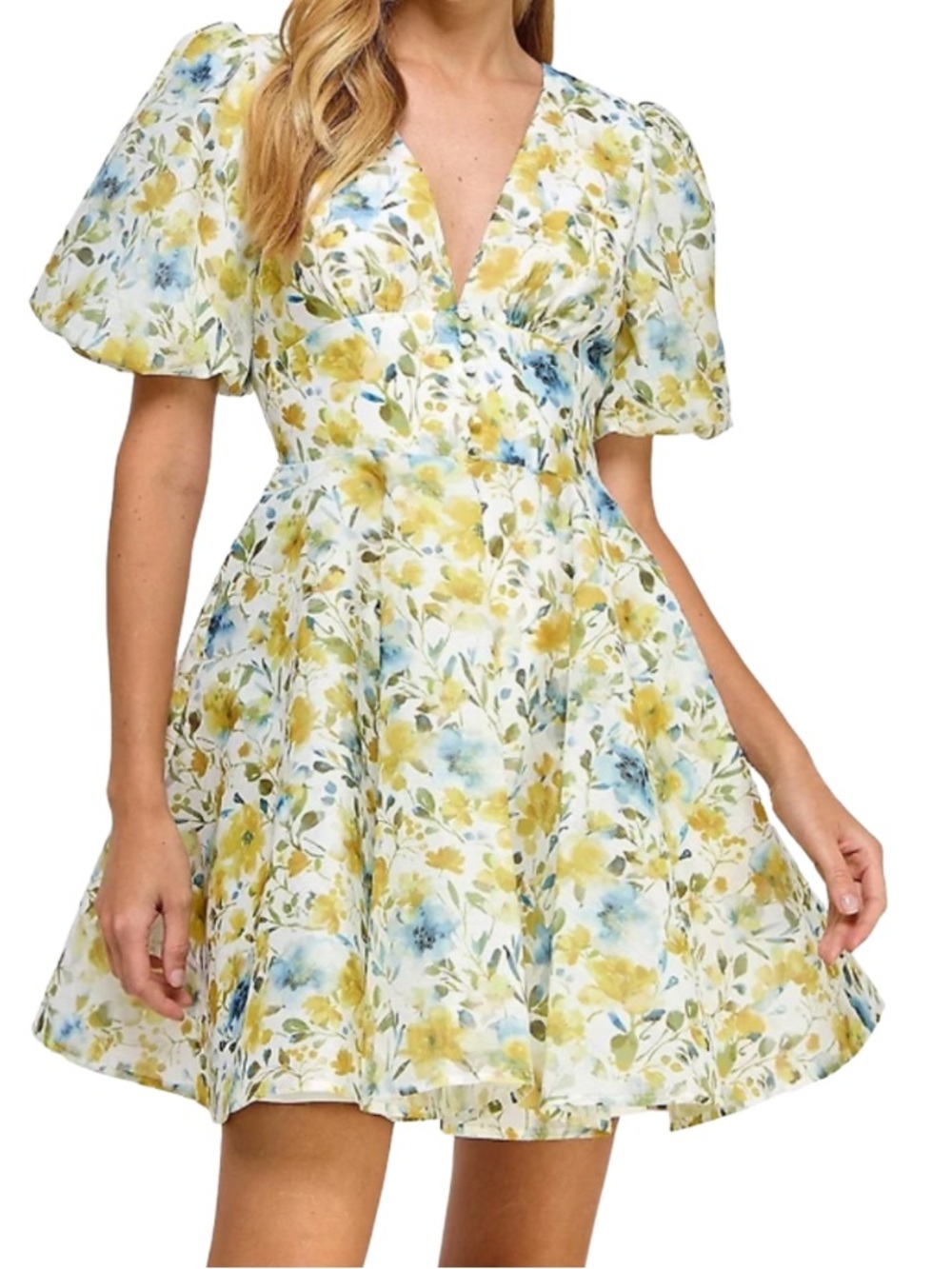 Layered with Love Lil Alona Jacquard Floral Puff Sleeve Mini Dress M NWT